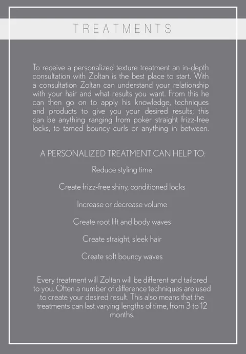 Brochure page: Treatments: what a personalised treatment can do, white on grey