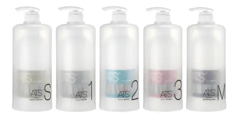 The ATS NewBorn range: five white bottles, Amino Shampoo to Polishing Mask
