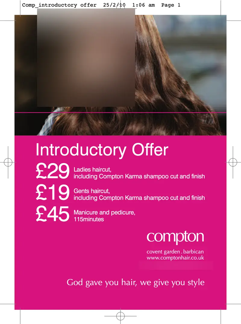 Print / mailer, page 1 of 2, faces blurred