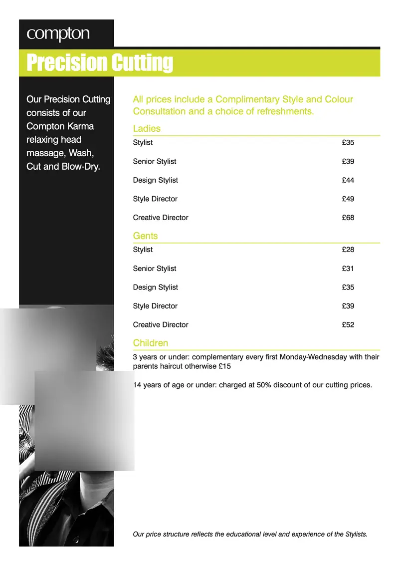 Service menu, Barbican, faces blurred