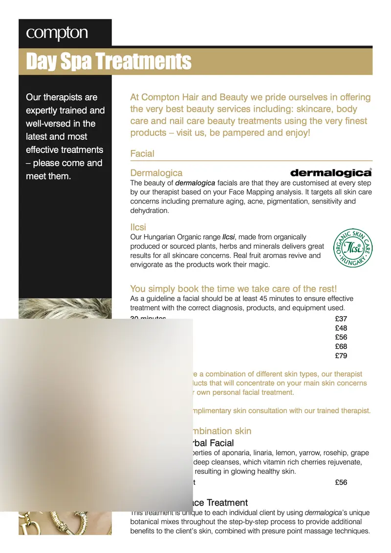 Service menu, Barbican, page 1 of 4, faces blurred