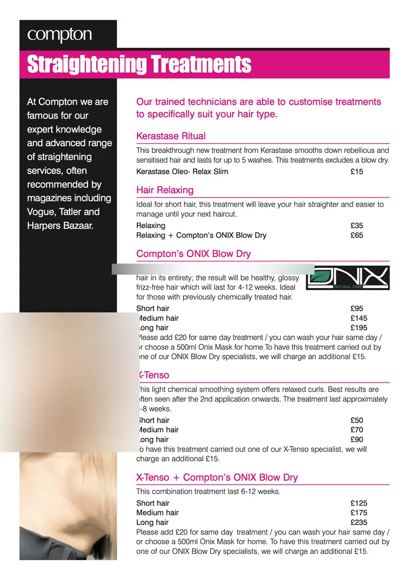 Service menu, Covent Garden, page 1 of 2, faces blurred
