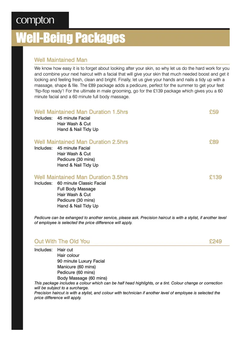 Service menu, Covent Garden, page 2 of 5