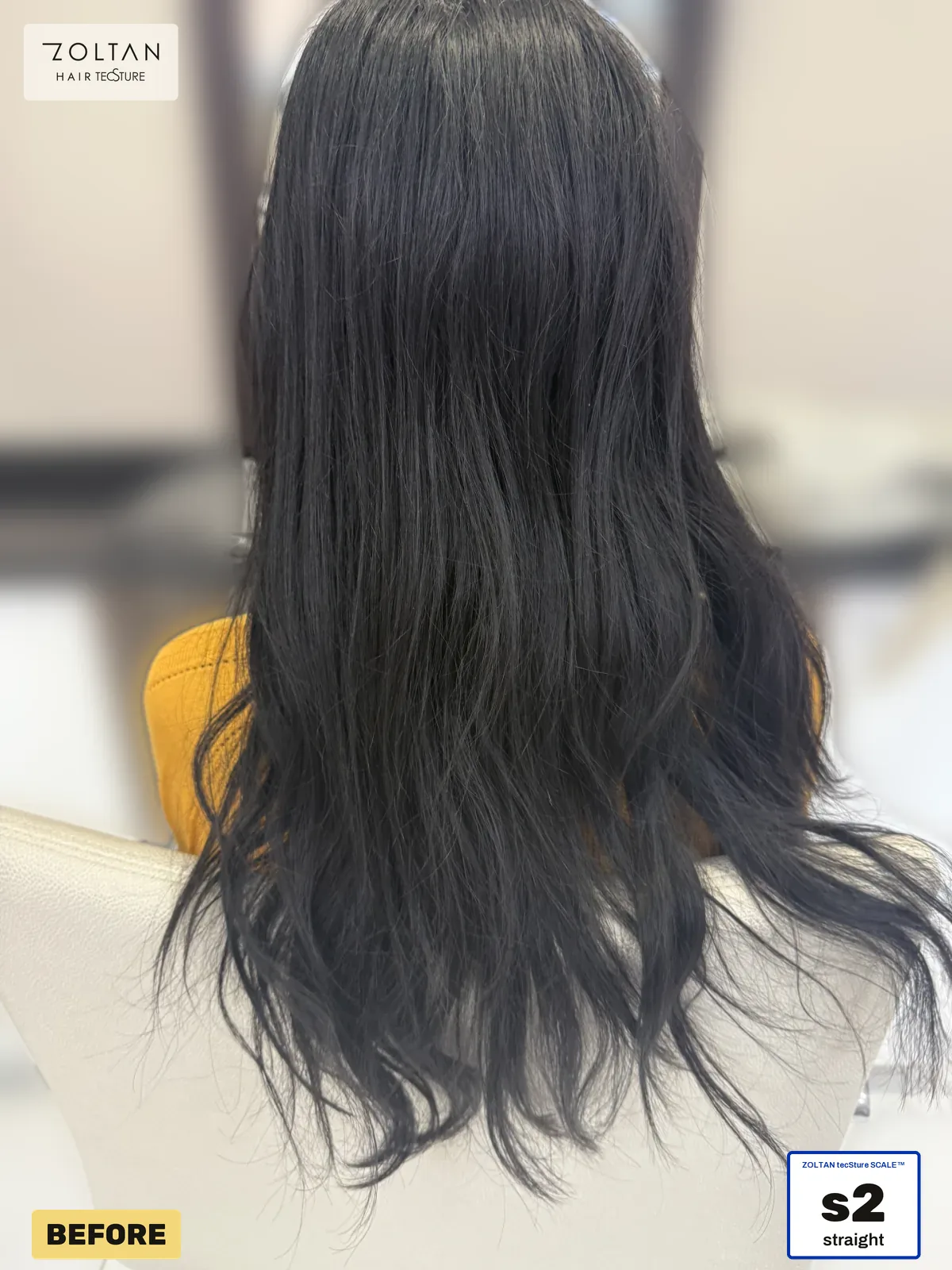 Before: straight hair, then soft curl after Wavement Cold