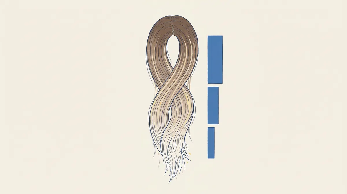 A long hair strand going from natural roots to highlighted lengths and pale ends.