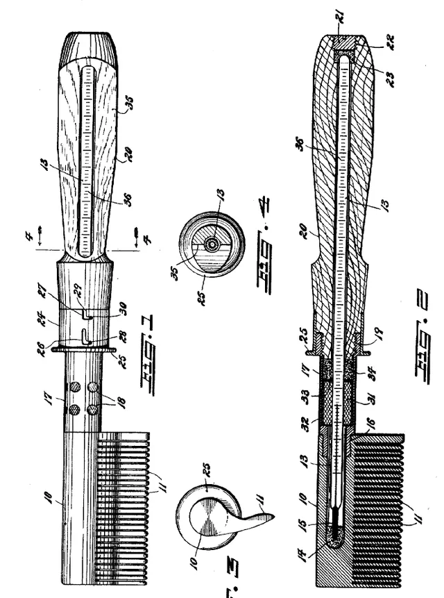 Walter Sammons patent drawing for hot comb, 1920