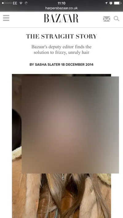 Harper’s Bazaar online, December 2014: the page. Faces and phone numbers are blurred.