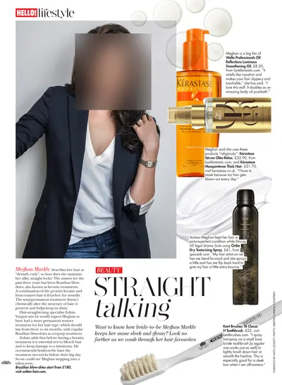 HELLO! UK, April 2018: the page. Faces and phone numbers are blurred.