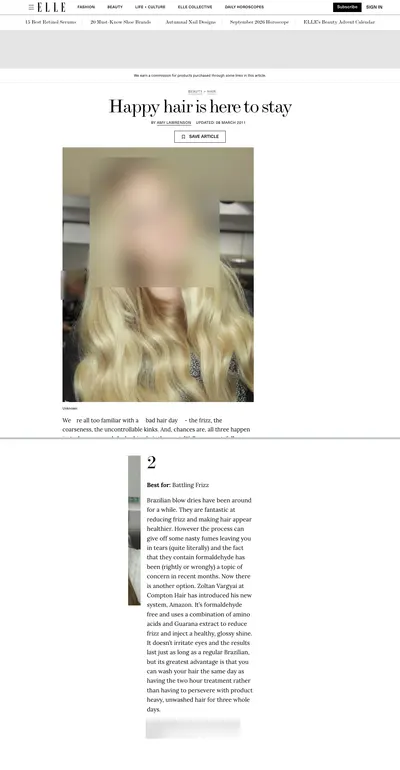 Elle UK, March 2011: the page. Faces and phone numbers are blurred.