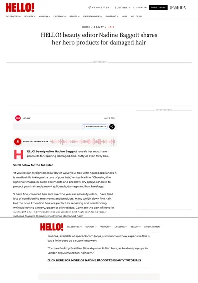 HELLO! Online, April 2016: the page. Faces and phone numbers are blurred.