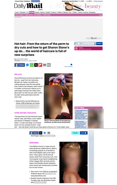 MailOnline, March 2009: the page. Faces and phone numbers are blurred.